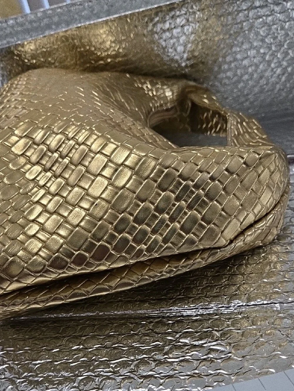 Gold Metallic Woven Hand Bag